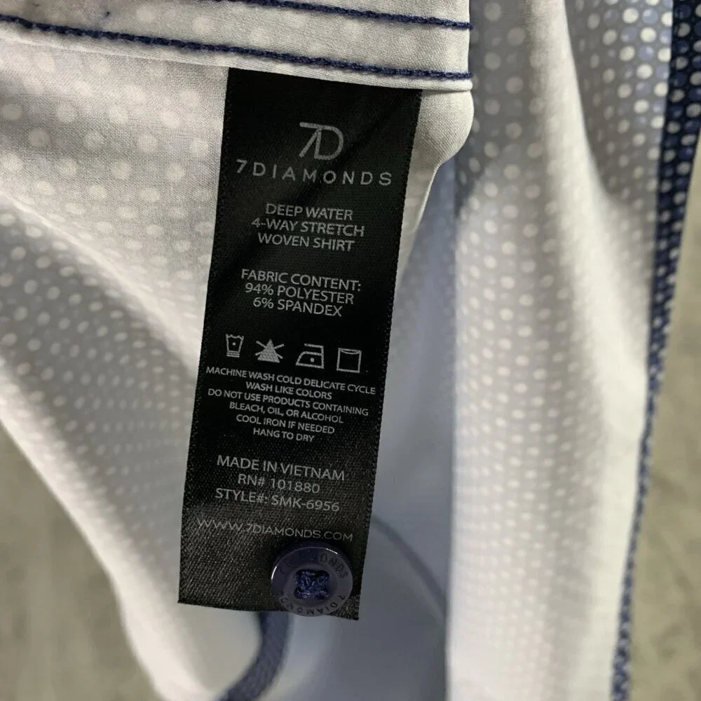 7 Diamonds Shirt Mens Small Blue Deep Water 4 Way Stretch Woven Button Up Preppy